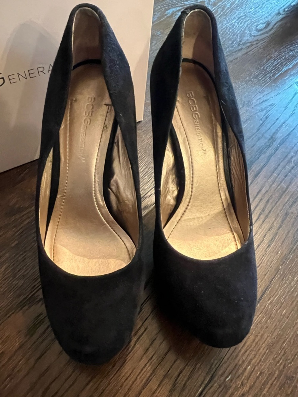 BCBG Black Suede Classic Round-Toe Pumps